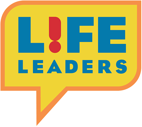 Yellow background logo with LIFE Leaders in large text.