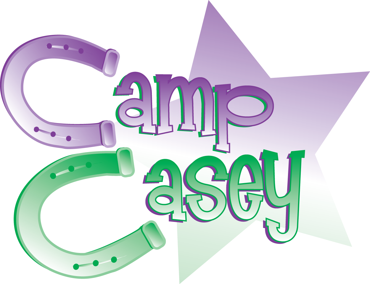 Purple and green Camp Casey logo with star in background