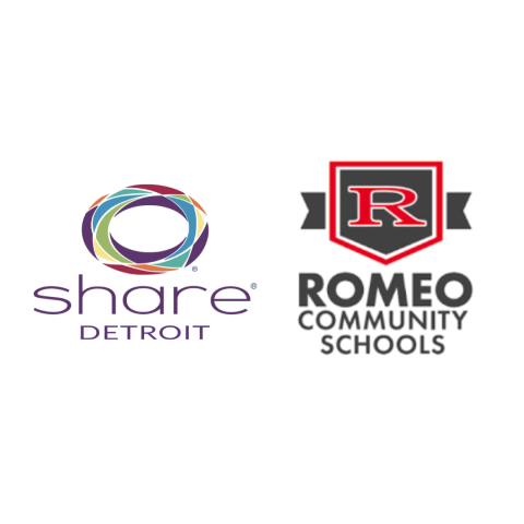 SHARE Detroit and Romeo Community Schools logos