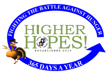 Higher Hopes! logo featuring the name of the org and a cartoon turkey.
