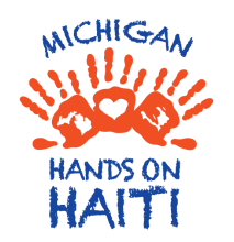 3 hands showing Haiti, a heart and Michigan