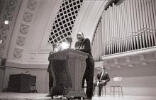 Photo is of Dr. King speaking at Hill Auditorium, the University of Michigan, November 5, 1962.