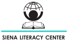 Siena Literacy Center logo with global hug and open book